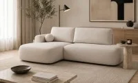 Colțar Extensibil Ariola, Cu Ladă Depozitare, Stofă Premium Loop 2 Cream