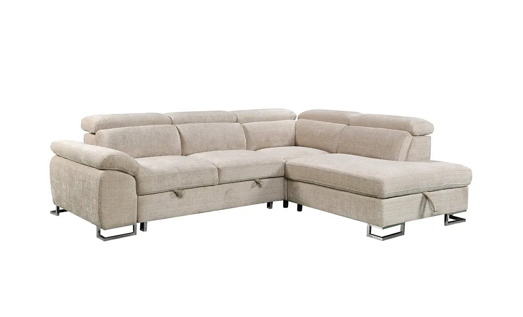 Colțar Extensibil Cremona KF7629 cu Ladă Depozitare, Șezlong Dreapta, Bej 2