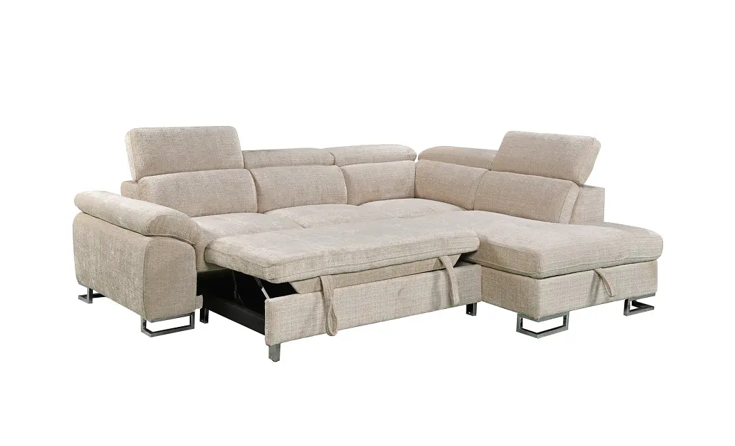 Colțar Extensibil Cremona KF7629 cu Ladă Depozitare, Șezlong Dreapta, Bej 3