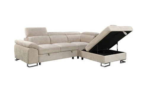Colțar Extensibil Cremona KF7629 cu Ladă Depozitare, Șezlong Dreapta, Bej