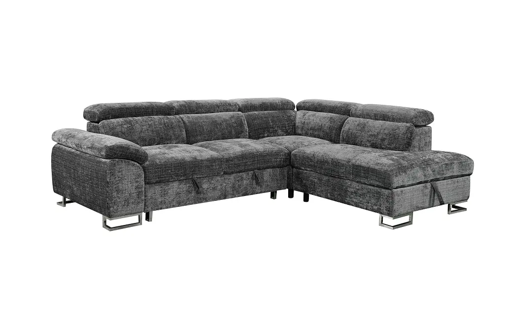 Colțar Extensibil Cremona KF7629 cu Ladă Depozitare, Șezlong Dreapta, Gri 2