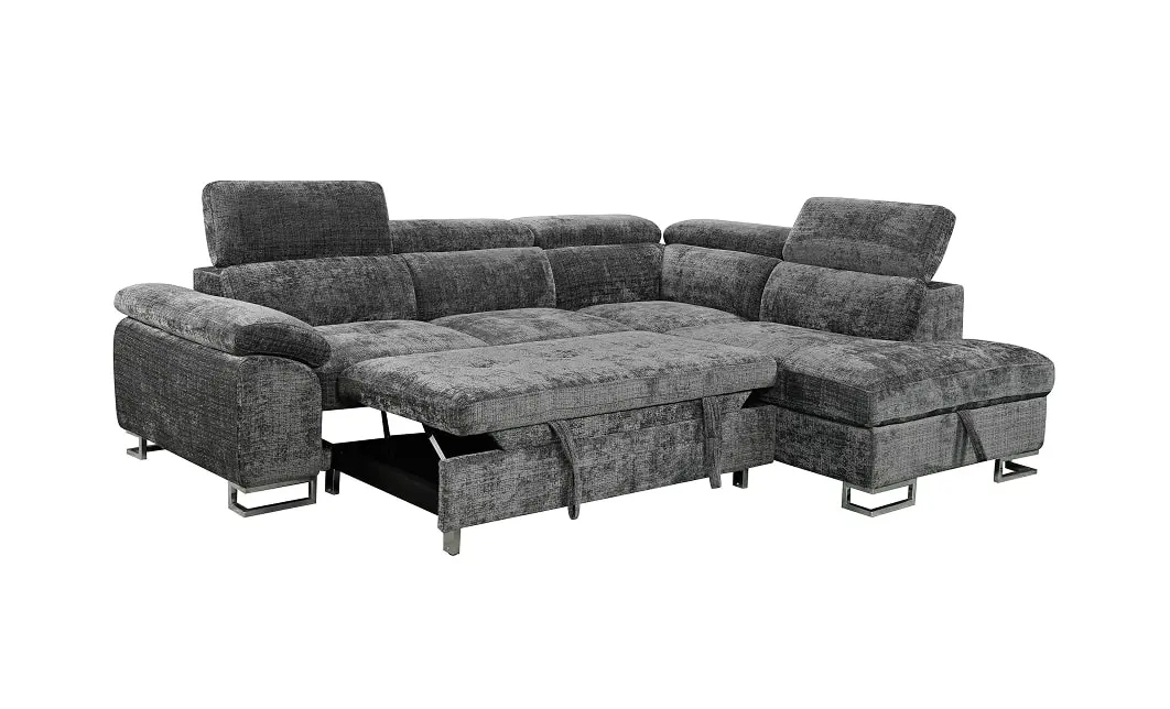 Colțar Extensibil Cremona KF7629 cu Ladă Depozitare, Șezlong Dreapta, Gri 3