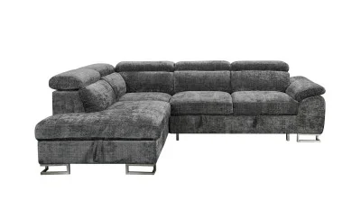 Colțar Extensibil Cremona KF7629 cu Ladă Depozitare, Șezlong Stânga, Gri