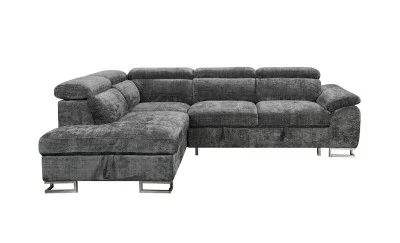 Colțar Extensibil Cremona KF7629 cu Ladă Depozitare, Șezlong Stânga, Gri