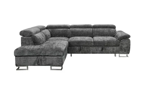 Colțar Extensibil Cremona KF7629 cu Ladă Depozitare, Șezlong Stânga, Gri