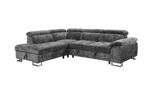 Colțar Extensibil Cremona KF7629 cu Ladă Depozitare, Șezlong Stânga, Gri