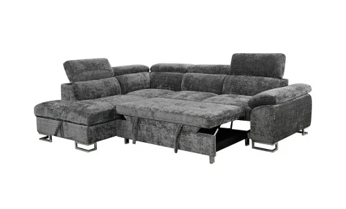 Colțar Extensibil Cremona KF7629 cu Ladă Depozitare, Șezlong Stânga, Gri