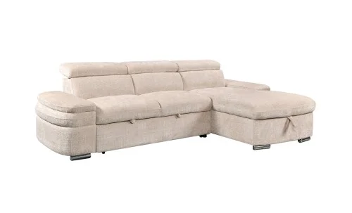 Colțar Extensibil Cremona KF7868 cu 2 Spații Depozitare, Șezlong Dreapta, Bej