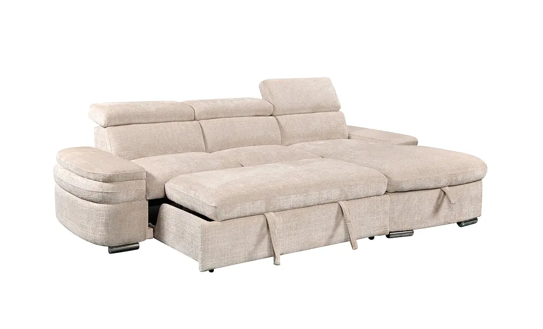 Colțar Extensibil Cremona KF7868 cu 2 Spații Depozitare, Șezlong Dreapta, Bej 3