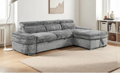 Colțar Extensibil Cremona KF7868 cu 2 Spații Depozitare, Șezlong Dreapta, Gri