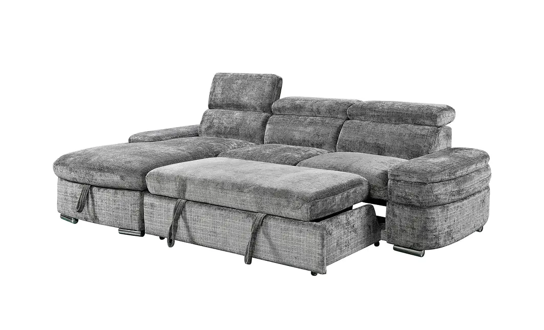 Colțar Extensibil Cremona KF7868 cu 2 Spații Depozitare, Șezlong Stânga, Gri 4