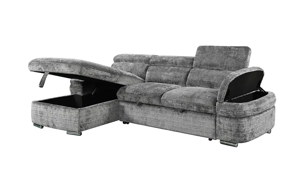 Colțar Extensibil Cremona KF7868 cu 2 Spații Depozitare, Șezlong Stânga, Gri 5