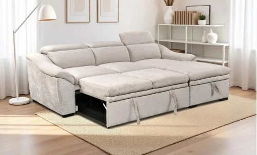 Colțar Extensibil Harmony KF7489 cu Ladă Depozitare, Șezlong Dreapta, Gri Deschis
