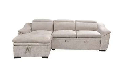 Colțar Extensibil Harmony KF7489 cu Ladă Depozitare, Șezlong Stânga, Gri Deschis