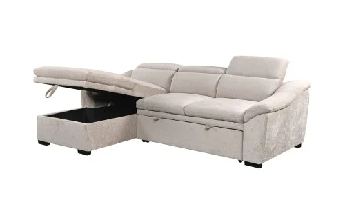 Colțar Extensibil Harmony KF7489 cu Ladă Depozitare, Șezlong Stânga, Gri Deschis