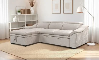 Colțar Extensibil Harmony KF7489 cu Ladă Depozitare, Șezlong Stânga, Gri Deschis