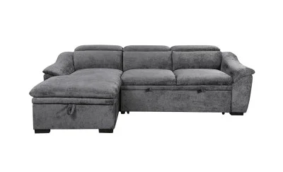 Colțar Extensibil Harmony KF7489 cu Ladă Depozitare, Șezlong Stânga, Gri Închis