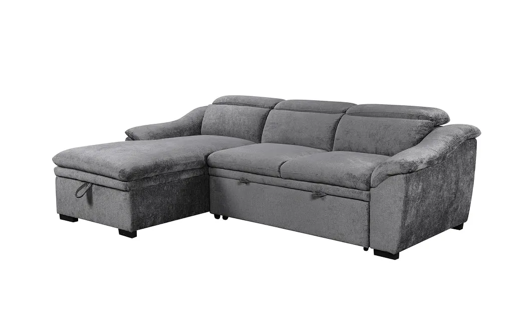 Colțar Extensibil Harmony KF7489 cu Ladă Depozitare, Șezlong Stânga, Gri Închis 2