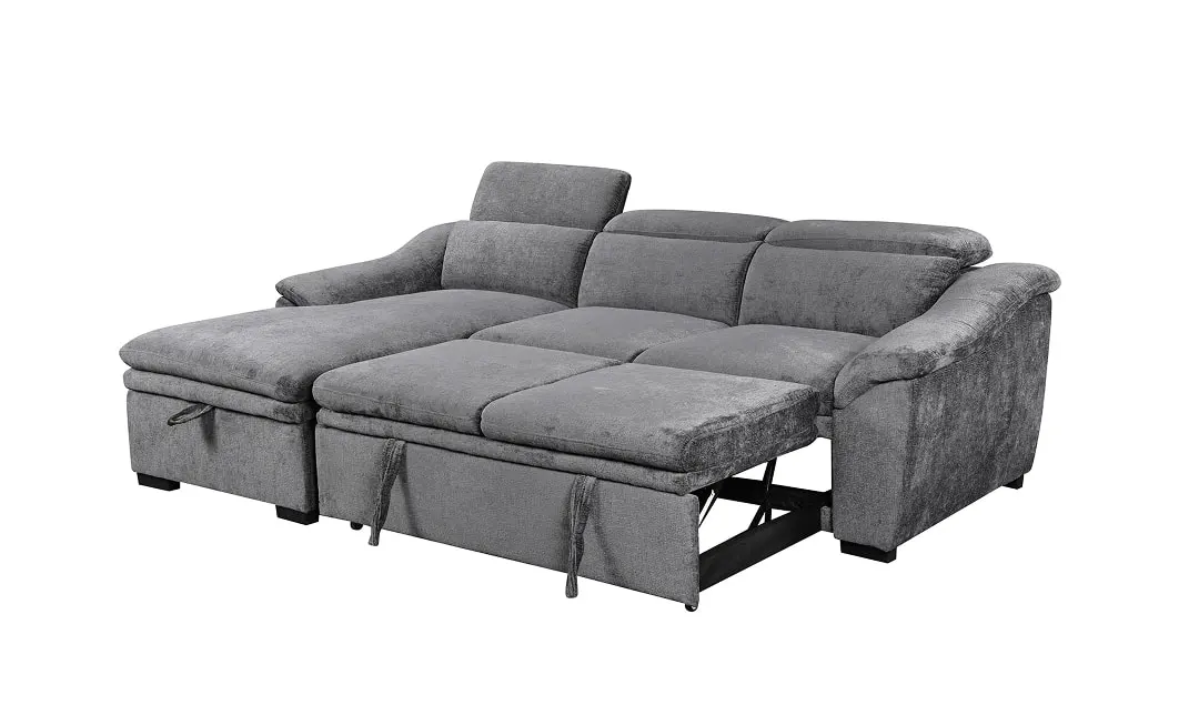 Colțar Extensibil Harmony KF7489 cu Ladă Depozitare, Șezlong Stânga, Gri Închis 3