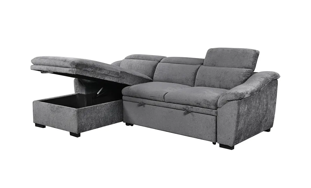 Colțar Extensibil Harmony KF7489 cu Ladă Depozitare, Șezlong Stânga, Gri Închis 4