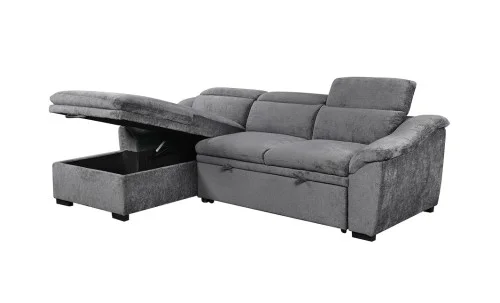 Colțar Extensibil Harmony KF7489 cu Ladă Depozitare, Șezlong Stânga, Gri Închis