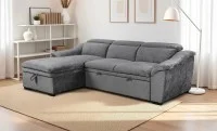 Colțar Extensibil Harmony KF7489 cu Ladă Depozitare, Șezlong Stânga, Gri Închis