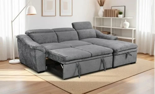 Colțar Extensibil Harmony KF7489 cu Ladă Depozitare, Șezlong Dreapta, Gri Închis
