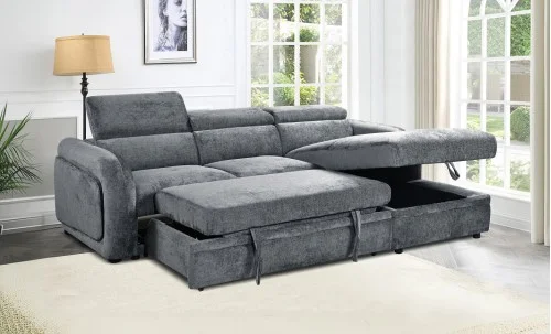 Colțar Extensibil Harmony KF7908 cu Ladă Depozitare, Șezlong Dreapta, Gri Închis