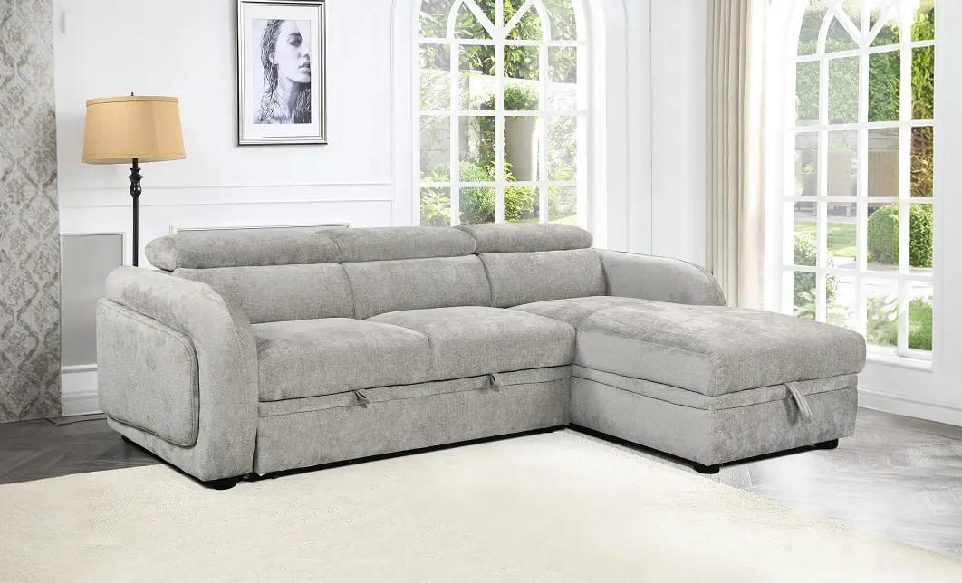 Colțar Extensibil Harmony KF7908 cu Ladă Depozitare, Șezlong Dreapta, Gri Deschis