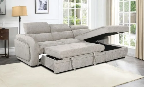 Colțar Extensibil Harmony KF7908 cu Ladă Depozitare, Șezlong Dreapta, Gri Deschis