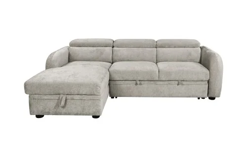 Colțar Extensibil Harmony KF7908 cu Ladă Depozitare, Șezlong Stânga, Gri Deschis