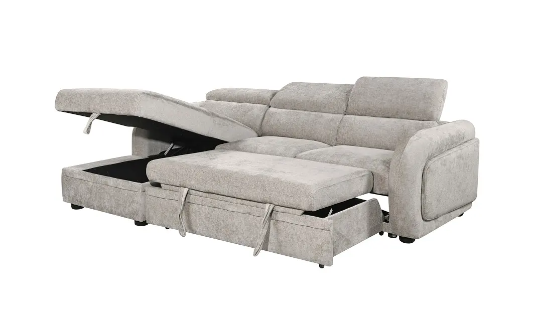 Colțar Extensibil Harmony KF7908 cu Ladă Depozitare, Șezlong Stânga, Gri Deschis 4