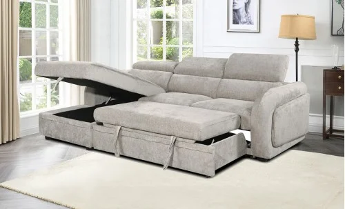 Colțar Extensibil Harmony KF7908 cu Ladă Depozitare, Șezlong Stânga, Gri Deschis