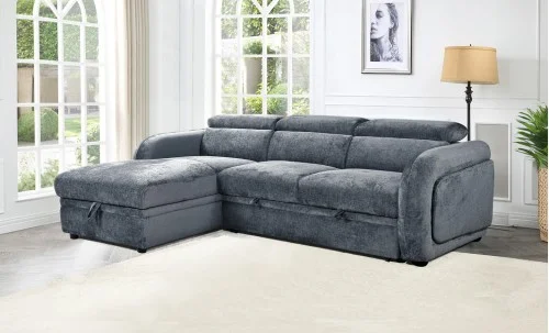 Colțar Extensibil Harmony KF7908 cu Ladă Depozitare, Șezlong Stânga, Gri Închis