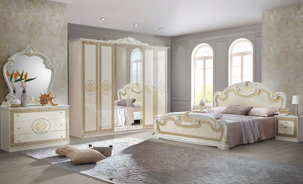 Dormitor Clasic Paloma Beige cu Dulap 6 Uși