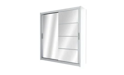 Dulap Brandon Usi Glisante Alb cu Oglinda 203 cm
