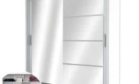 Dulap Brandon Usi Glisante Alb cu Oglinda 203 cm