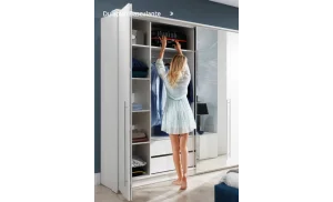 Dulap Brema Alb 255 cu Uși Pliante și Oglindă
