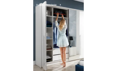 Dulap Brema Alb 255 cu Uși Pliante și Oglindă