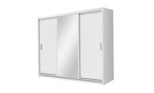 Dulap Monako Usi Glisante Alb cu Oglinda 250 cm