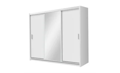 Dulap Monako Usi Glisante Alb cu Oglinda 250 cm