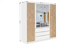 Dulap Bali Lux 4 Usi D4 Alb cu Riflaj si Oglinda