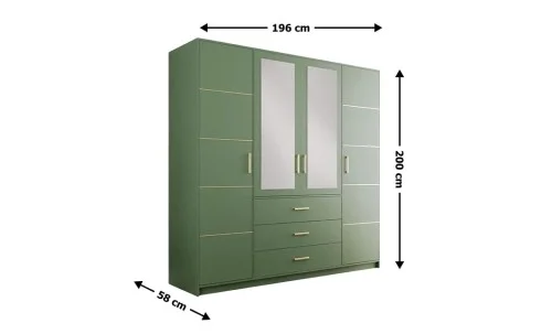Dulap Bali 2 D4 Verde cu Oglindă și 4 Uși