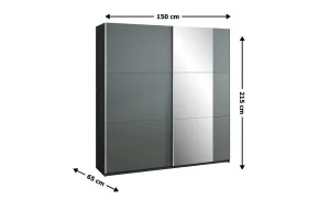 Dulap Bastia Grafit 150 Uși Glisante cu Oglindă