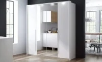 Dulap Brema Alb 210 cu Uși Pliante și Oglindă