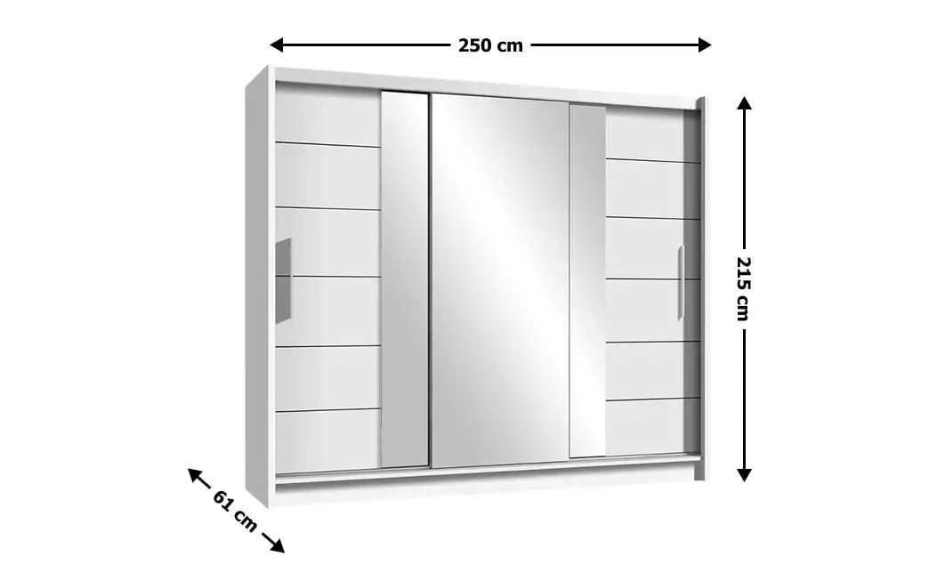 Dulap Lizbona 3 Usi Glisante Alb cu Oglinda 250 cm 1