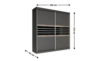 Dulap Turyn Lava / Negru 203 cu 2 Uși Glisante