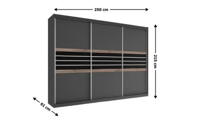 Dulap Turyn Lava / Negru 250 cu 3 Uși Glisante