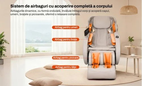 Fotoliu de Masaj A086 Bej, Compact 115 cm, Masaj 3D, Șină SL, Zero Gravity, Stretching, Încălzire