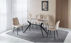 Set Masă Living cu 4 Scaune KJD6318 Bej